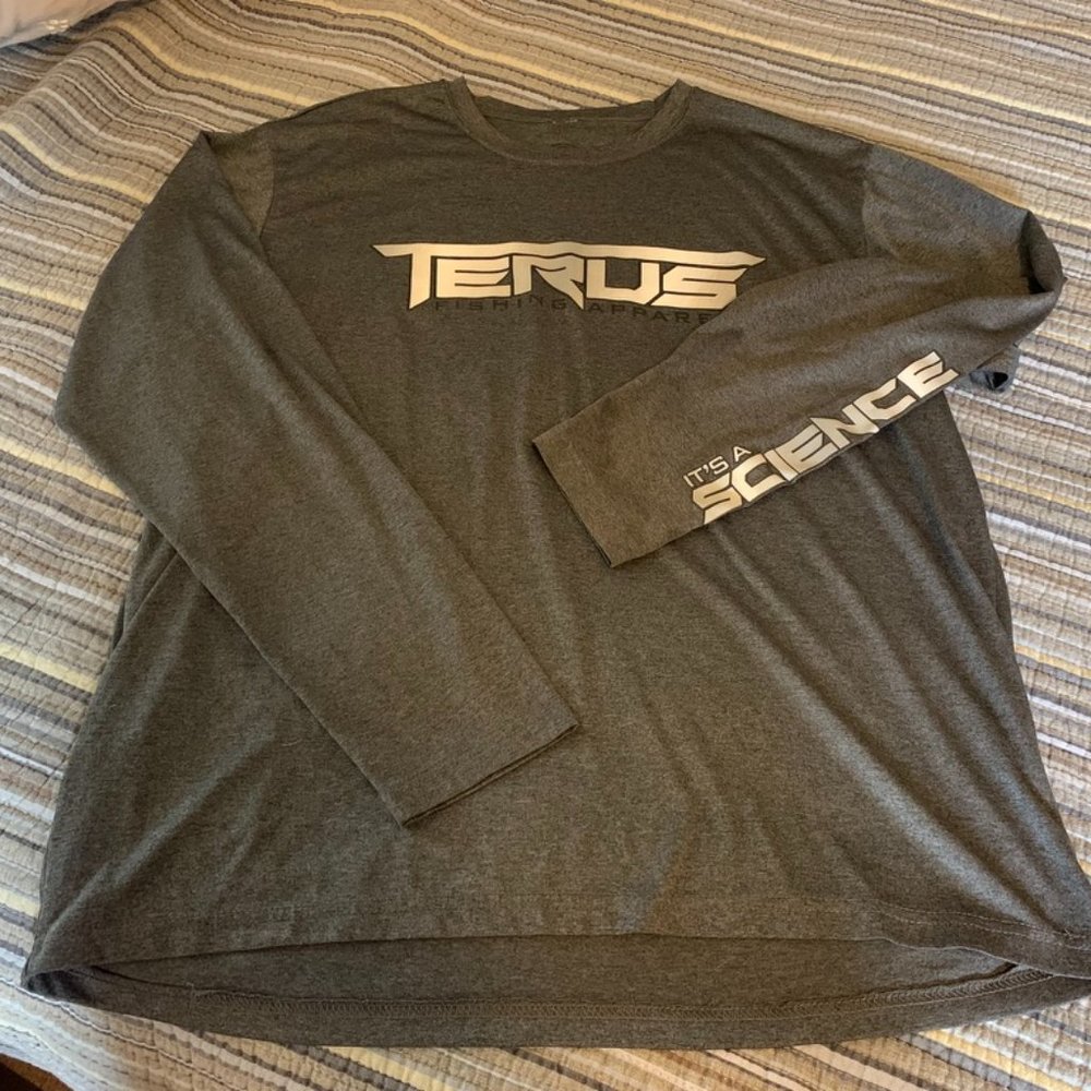 Terus Fishing Apparel Outdoor Sun Shirt Dark Grey Long Sleeve T-shirt Size Large